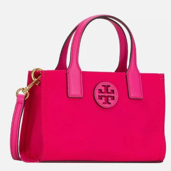 NWT TORY BURCH ELLA NYLON MINI TOTE CROSSBODY BAG SATCHEL BRIGHT PINK - Picture 2 of 9